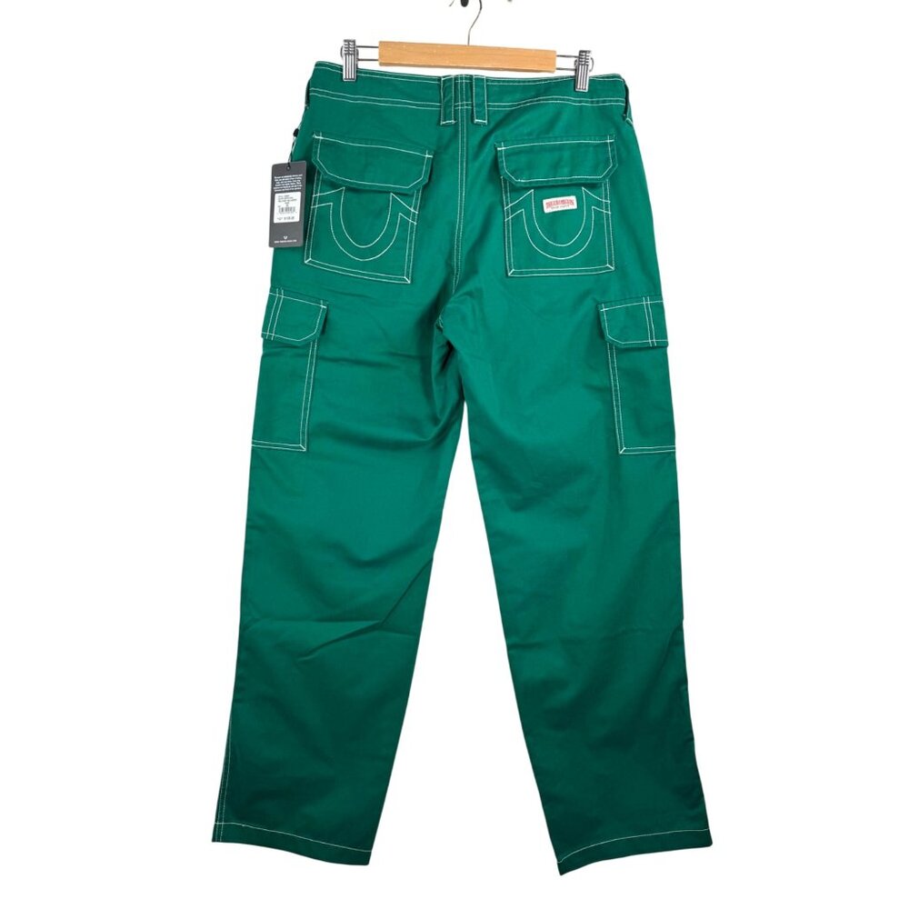 True Religion Military Single‎ needle Cargo Pants Aventurine baggy Green sz 29 - Picture 3 of 10
